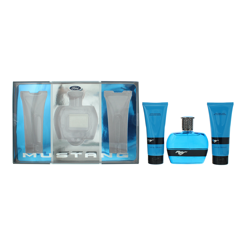 Mustang Blue 3 Piece Gift Set: Eau De Toilette 100ml - Aftershave Balm 100ml - H