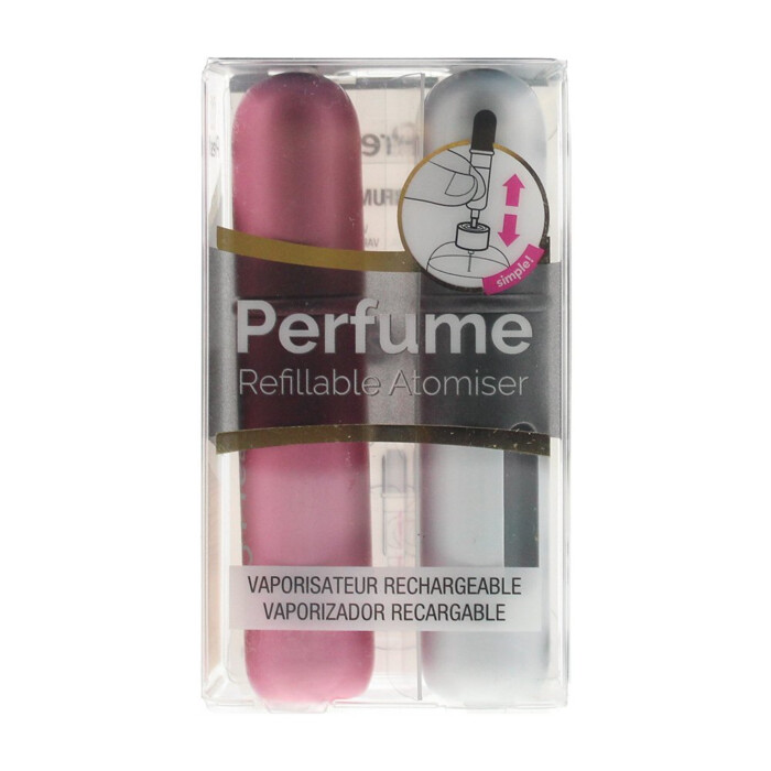 Pressit Refillable Perfume Spray Bottles 2 X 4ml - Pink & Silver