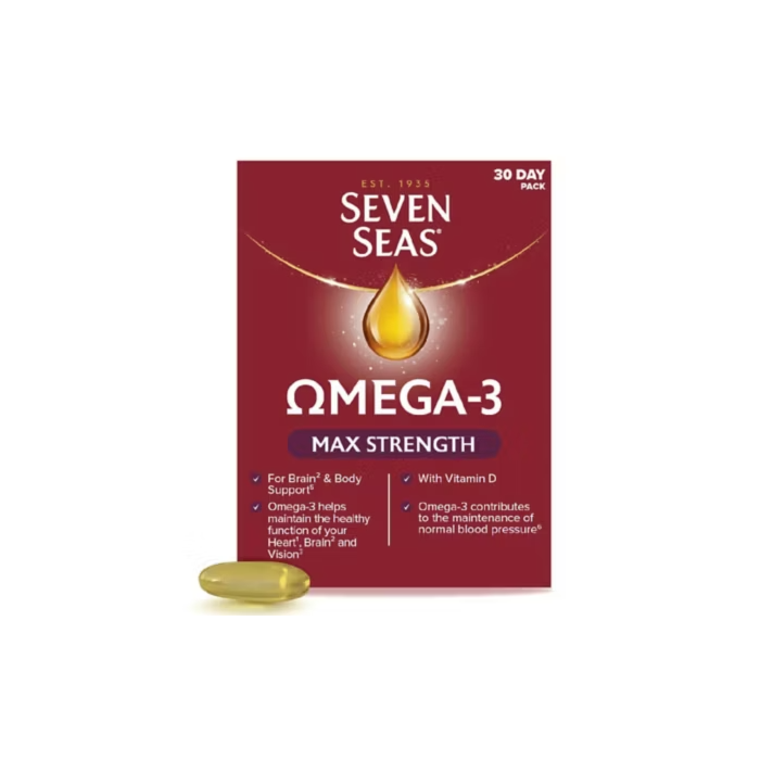 Seven Seas Omega-3 Fish Oil, Max Strength with Omega 3 and Vitamin D for Brain² & Body, 30 capsules
