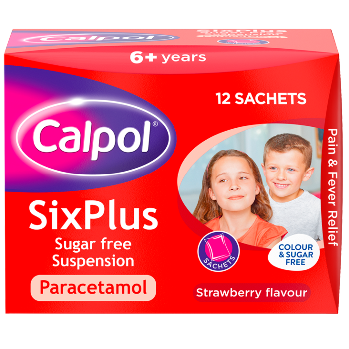 Calpol 6 PLUS sugar-free sachets 250mg/5ml x 12