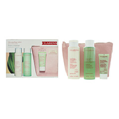 Clarins Perfect Cleansing Combination To Oily Skin 4 Piece Gift Set: Cleansing Milk 200ml - Toning Lotion 200ml - Foaming Cleanser 30ml - Pouch